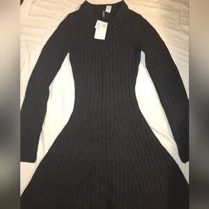 H&M Black Long Sleeve Ribbed Dress